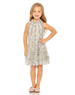 NWT Mac Duggal Girl Chiffon Sleeveless High Neckline Ruffles Dress Size 6